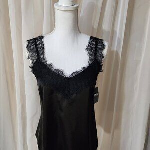 NWT- INC Black Satin and Lace Detail Cami/Tank